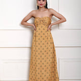 Yellow Strapless Maxi Dress For Women - Anvi Couture