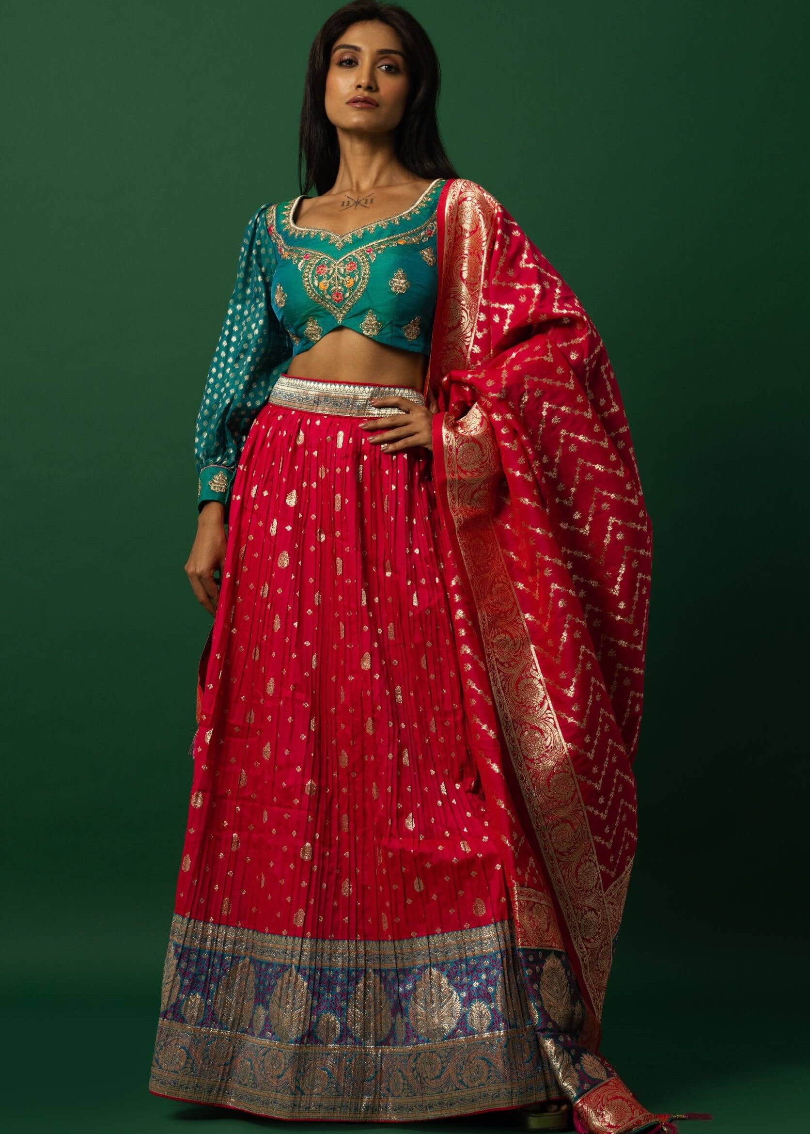 Blue and Red Lehenga