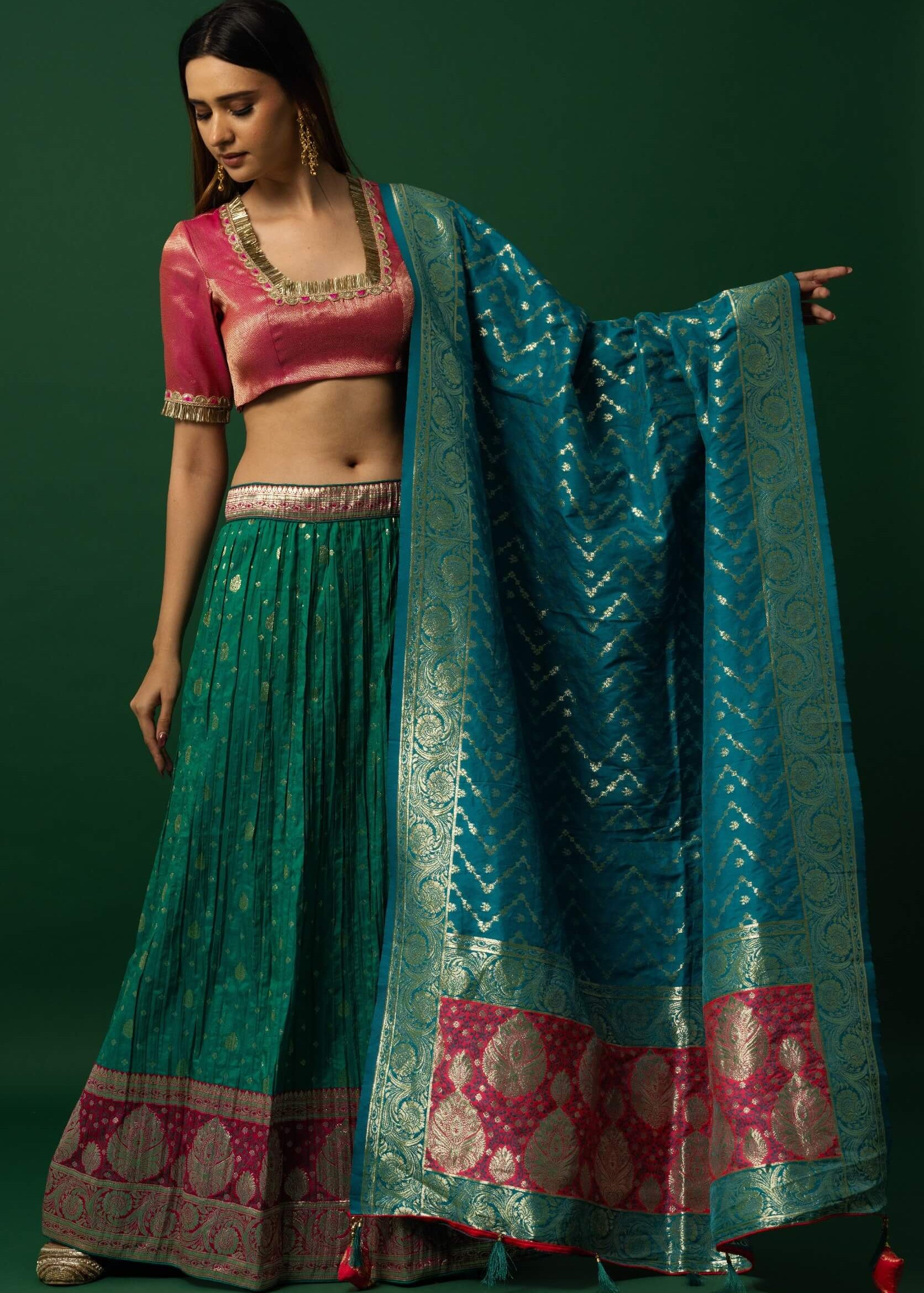 Pink and Green Lehenga