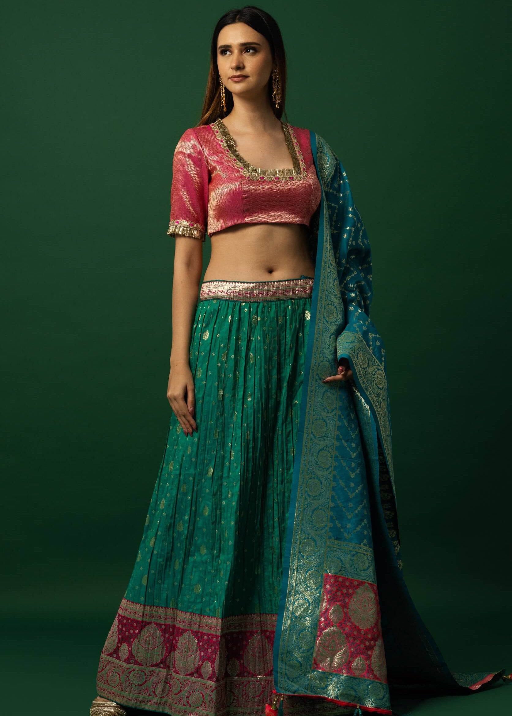 Pink and Green Lehenga