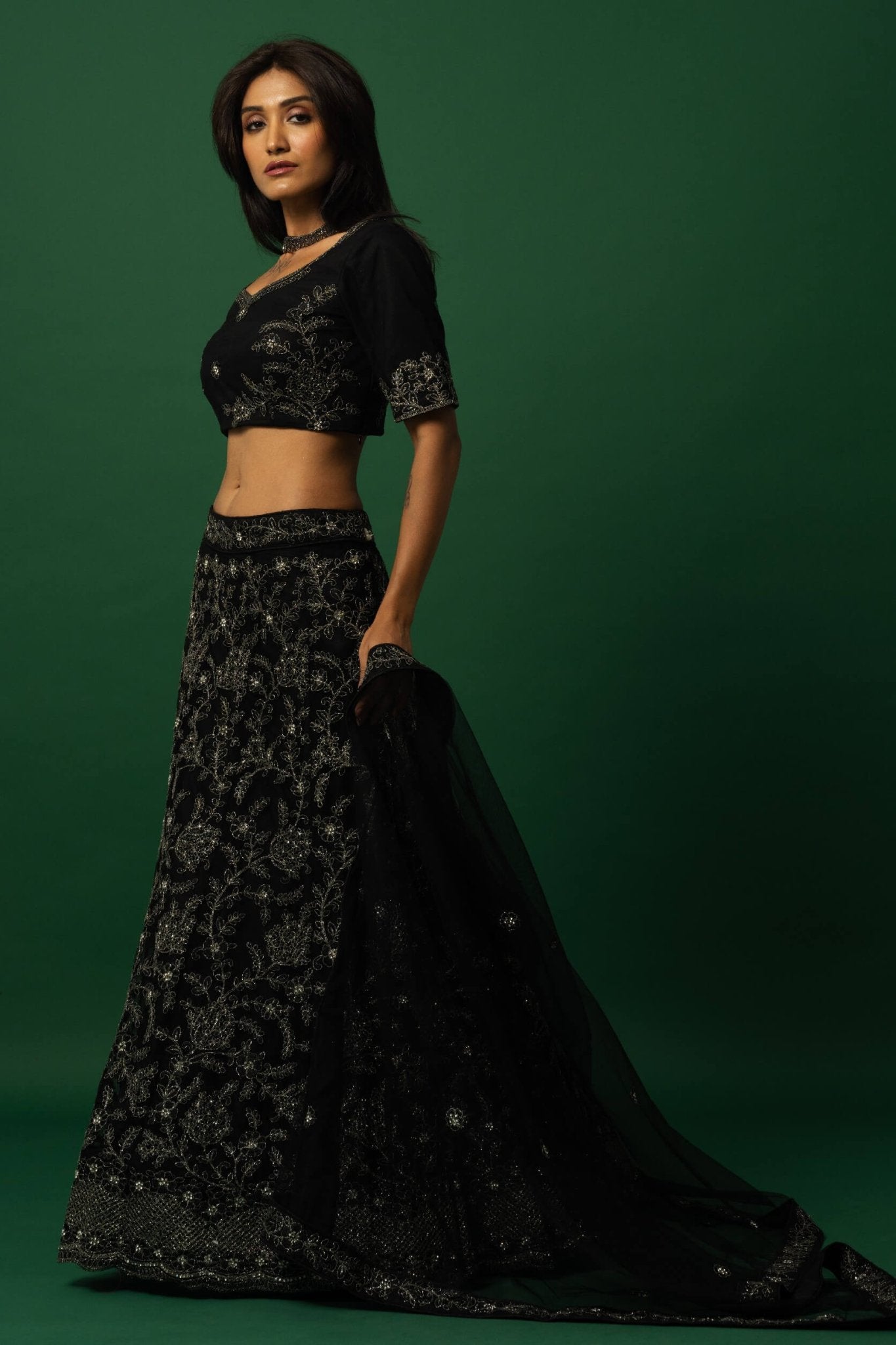 Black Lehenga Set with Zardozi Embroidery - Anvi Couture