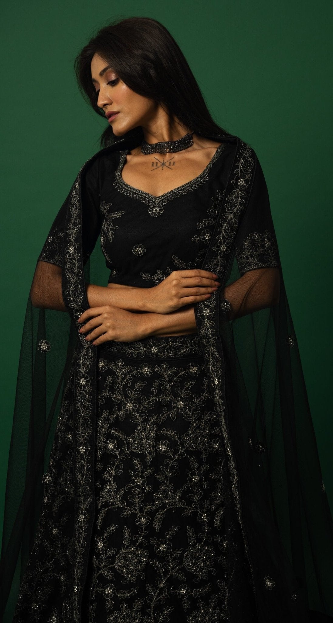 Black Lehenga Set with Zardozi Embroidery - Anvi Couture