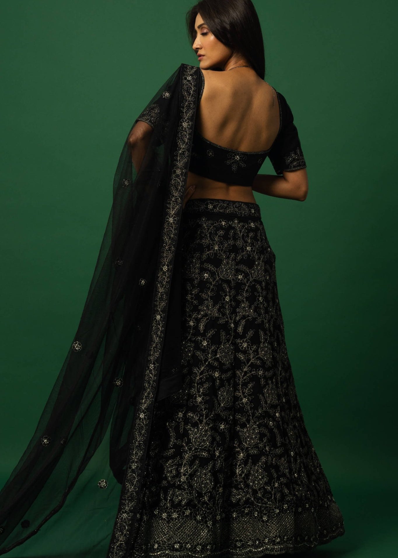 Black Lehenga Set with Zardozi Embroidery - Anvi Couture