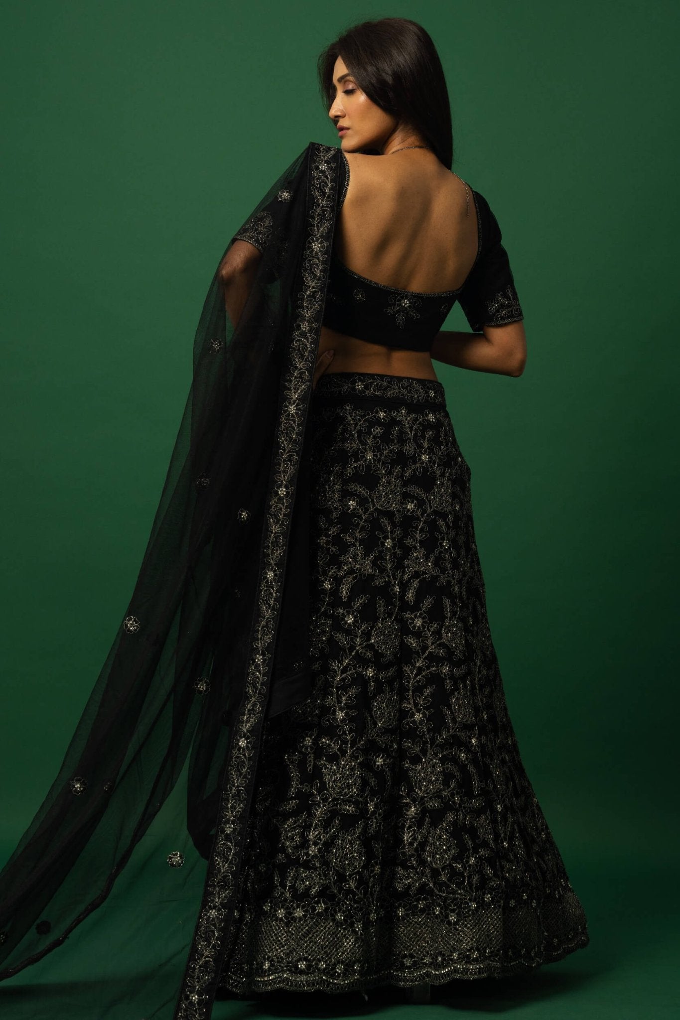 Black Lehenga Set with Zardozi Embroidery - Anvi Couture
