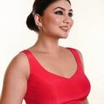 Buy Rani Pink Leaf Neckline Blouse in Crepe with Back Cutout - Anvi Couture - Image 2