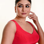Rani Pink Leaf Neckline Blouse in Crepe with Back Cutout - Anvi Couture Image 3