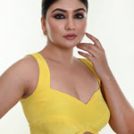 Buy Bright Yellow Sleeveless Blouse in Crepe Silk with Strappy Back Hook Closure - Anvi Couture - Image 2