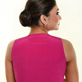Pink Close Neck Sleeveless Silk Blouse with Front Hook Closure - Anvi Couture