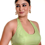 Mint Green Blouse in Organza with Halter Neckline - Anvi Couture