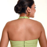 Mint Green Blouse in Organza with Halter Neckline - Anvi Couture
