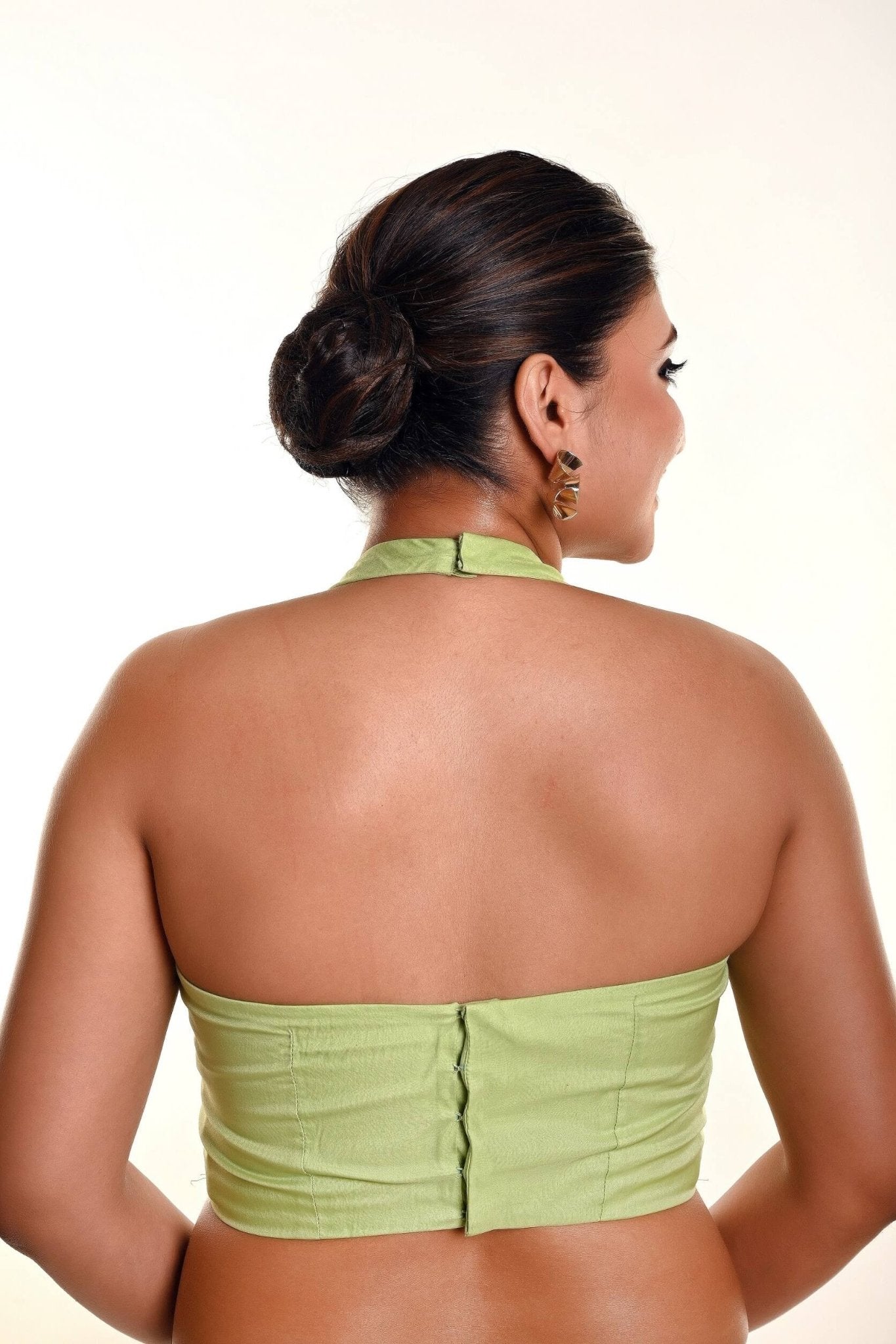 Mint Green Blouse in Organza with Halter Neckline - Anvi Couture