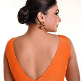 Bright Orange Sleeveless Blouse in Crepe Silk and V - Neckline - Anvi Couture