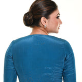 Cobalt Blue Half Sleeve Blouse in Satin Silk with Plunging V - neck - Anvi Couture