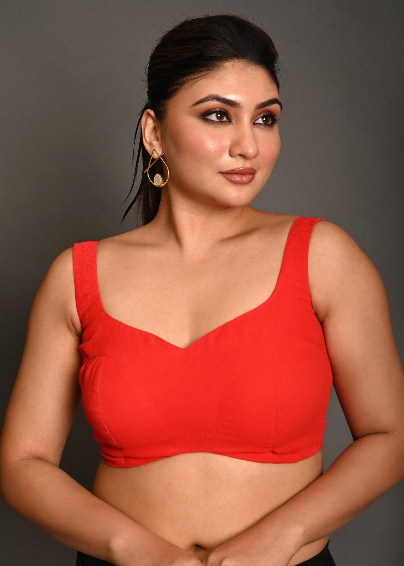 Pinkish Red Georgette Butterfly - Cut Sleeveless Blouse with Sweetheart Neckline - Anvi Couture