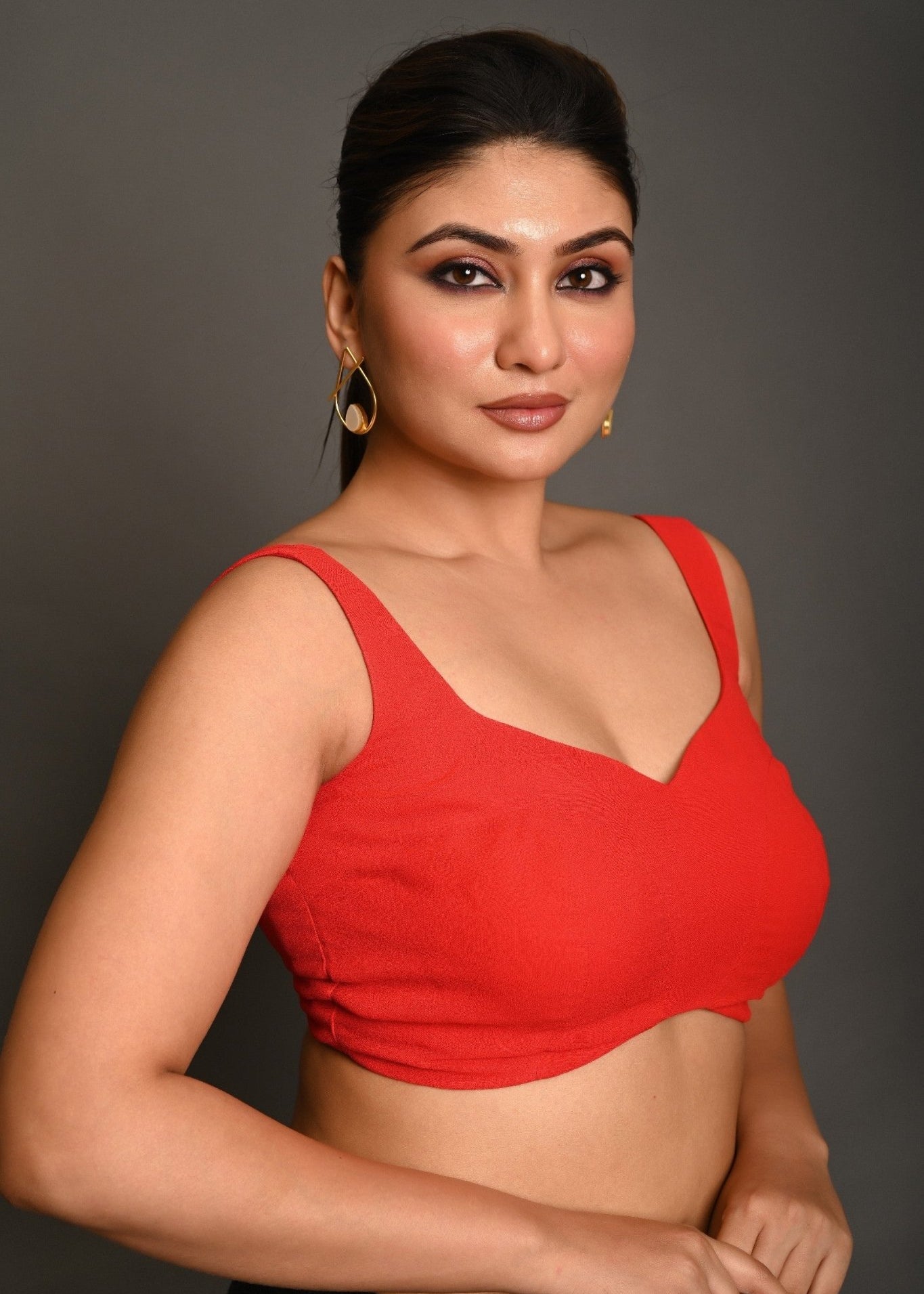 Pinkish Red Georgette Butterfly - Cut Sleeveless Blouse with Sweetheart Neckline - Anvi Couture
