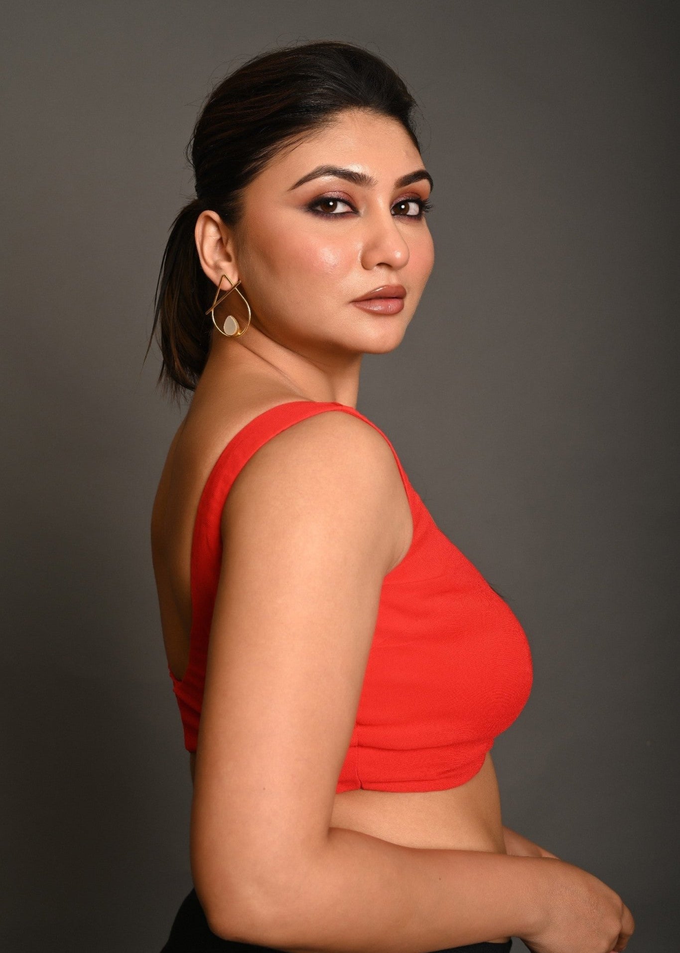 Pinkish Red Georgette Butterfly - Cut Sleeveless Blouse with Sweetheart Neckline - Anvi Couture