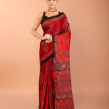 Red Ajrakh Modal Silk Saree