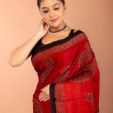 Red Ajrakh Modal Silk Saree