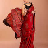 Red Ajrakh Modal Silk Saree