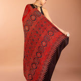 Red Ajrakh Modal Silk Saree