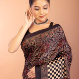 Black Ajrakh Modal Silk Saree with Check Border