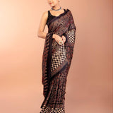 Black Ajrakh Modal Silk Saree with Check Border