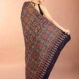 Black Ajrakh Modal Silk Saree with Check Border