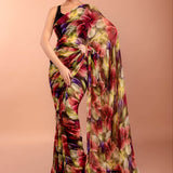 Floral Printed Chiffon Saree with Cutdana Border