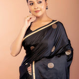 Black Banarasi Silk Saree with Thin Gold Border