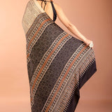 Off-White Modal Silk Ajrakh Saree with Black Contrast Pallu