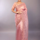 Pastel Pink Organza Saree with Hand Embroidered Border