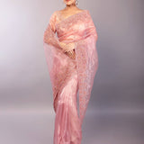 Pastel Pink Organza Saree with Hand Embroidered Border
