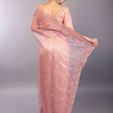 Pastel Pink Organza Saree with Hand Embroidered Border