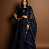 Dark Blue Lehenga Set with Hand Embroidery Work - Anvi Couture