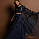 Dark Blue Lehenga Set with Hand Embroidery Work - Anvi Couture
