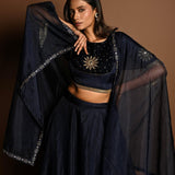Dark Blue Lehenga Set with Hand Embroidery Work - Anvi Couture