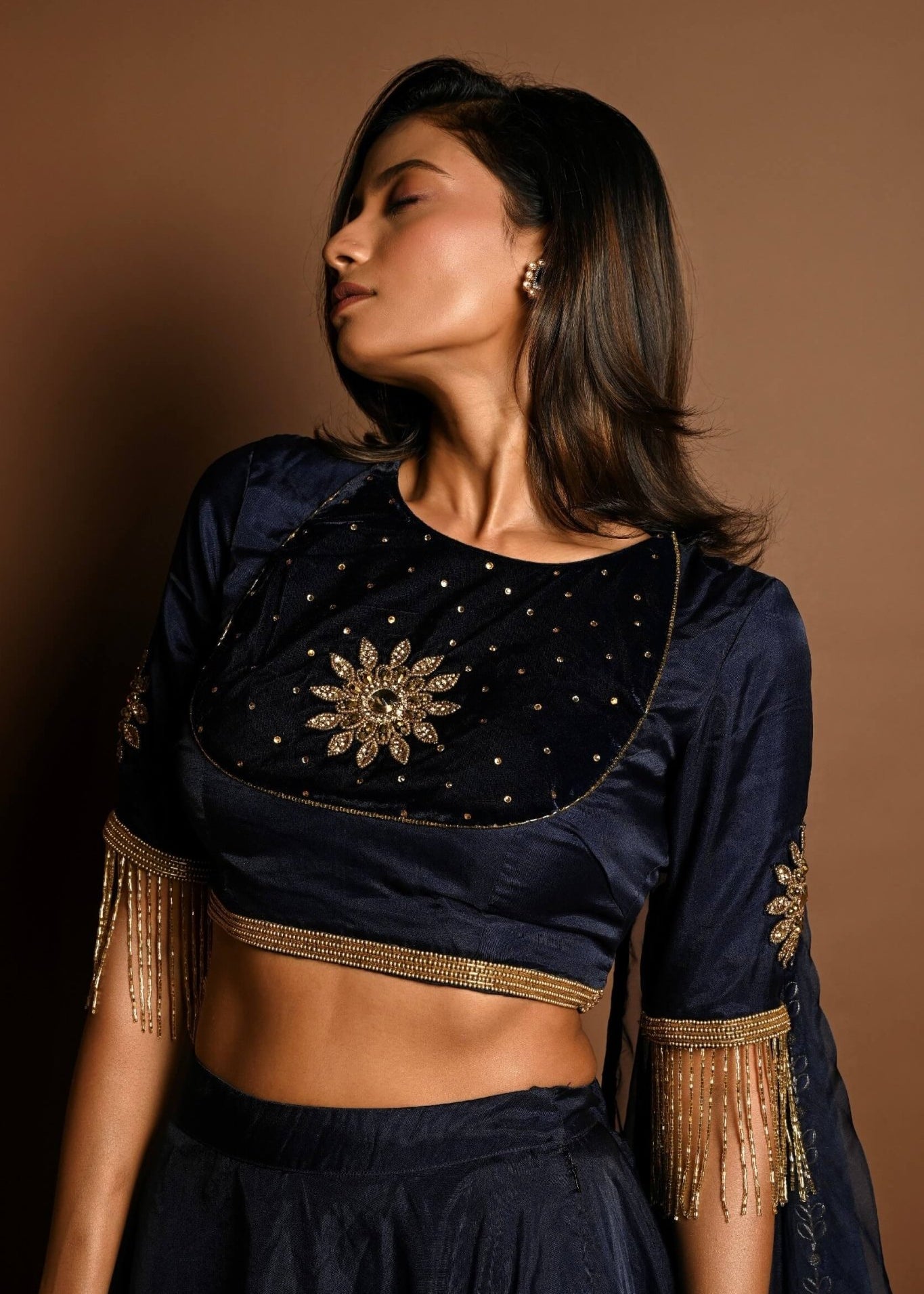 Dark Blue Lehenga Set with Hand Embroidery Work - Anvi Couture