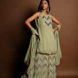 Pastel Green Kurta Lehenga Set with Sequin Work and Matching Dupatta - Anvi Couture