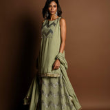 Pastel Green Kurta Lehenga Set with Sequin Work and Matching Dupatta - Anvi Couture