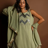 Pastel Green Kurta Lehenga Set with Sequin Work and Matching Dupatta - Anvi Couture