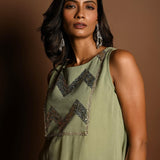 Pastel Green Kurta Lehenga Set with Sequin Work and Matching Dupatta - Anvi Couture