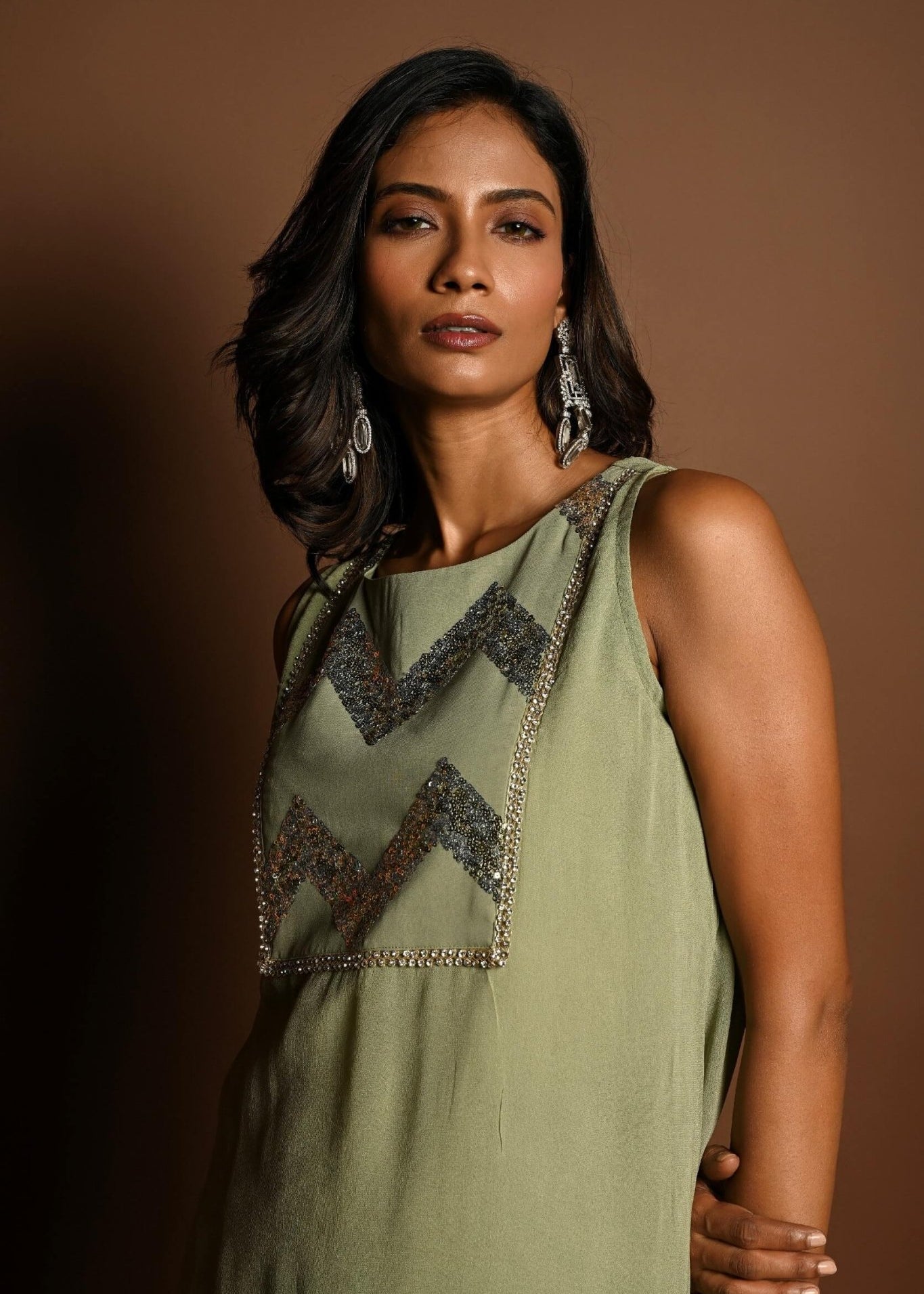 Pastel Green Kurta Lehenga Set with Sequin Work and Matching Dupatta - Anvi Couture