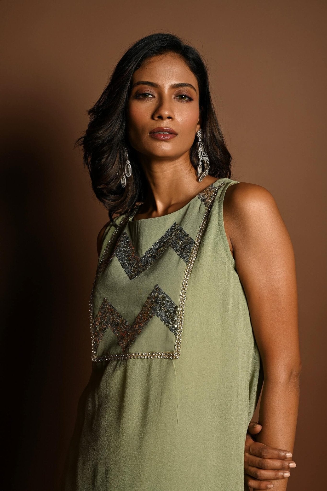 Pastel Green Kurta Lehenga Set with Sequin Work and Matching Dupatta - Anvi Couture