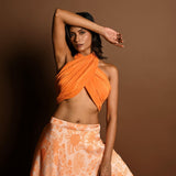 Orange Lehenga Set with Halter Neck Top and Printed Skirt - Anvi Couture