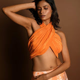 Orange Lehenga Set with Halter Neck Top and Printed Skirt - Anvi Couture