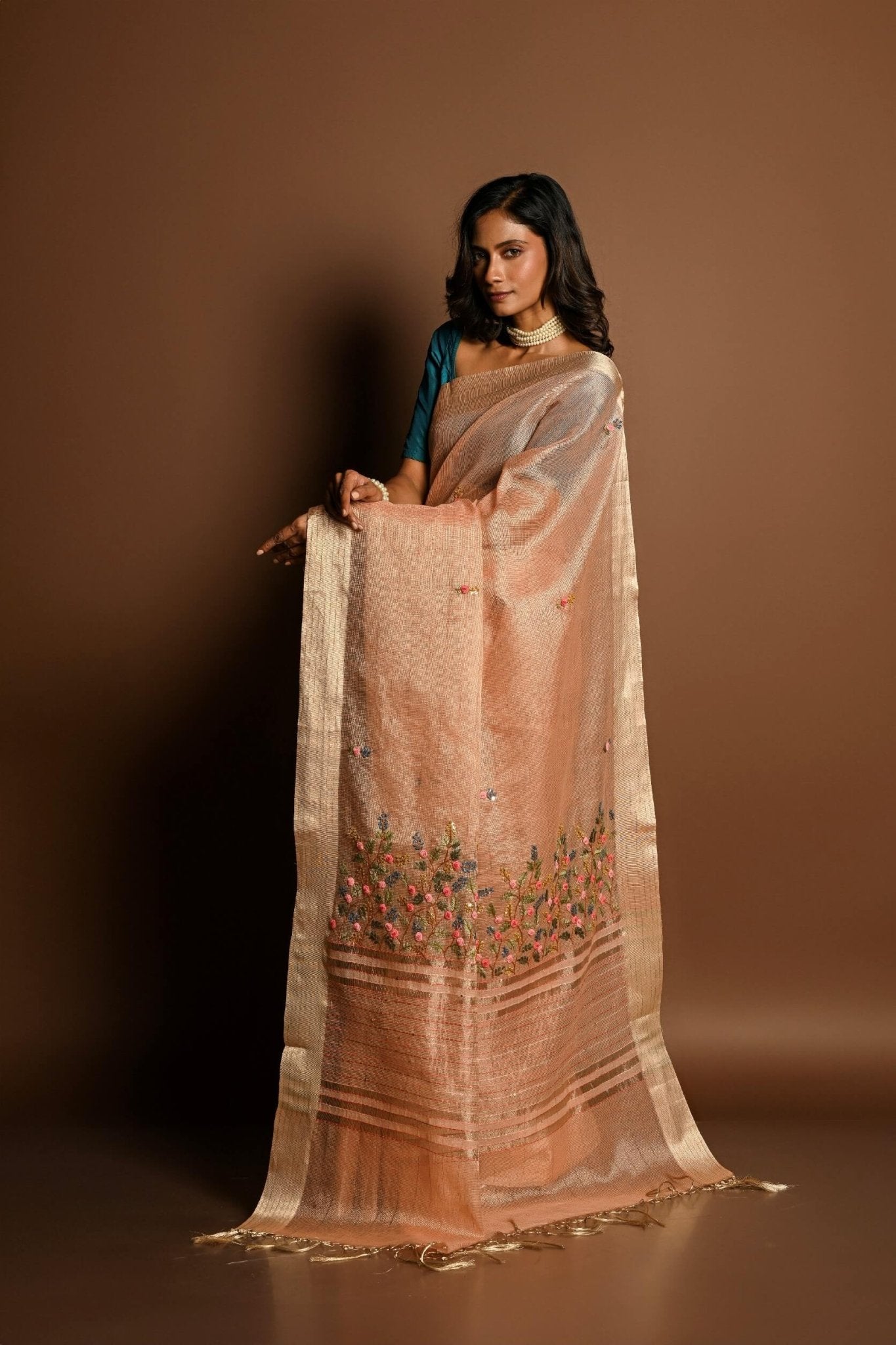 Pink Linen Saree