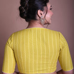 Yellow Half Sleeve Blouse in Cotton with Deep V Neckline - Anvi Couture