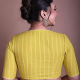 Yellow Half Sleeve Blouse in Cotton with Deep V Neckline - Anvi Couture