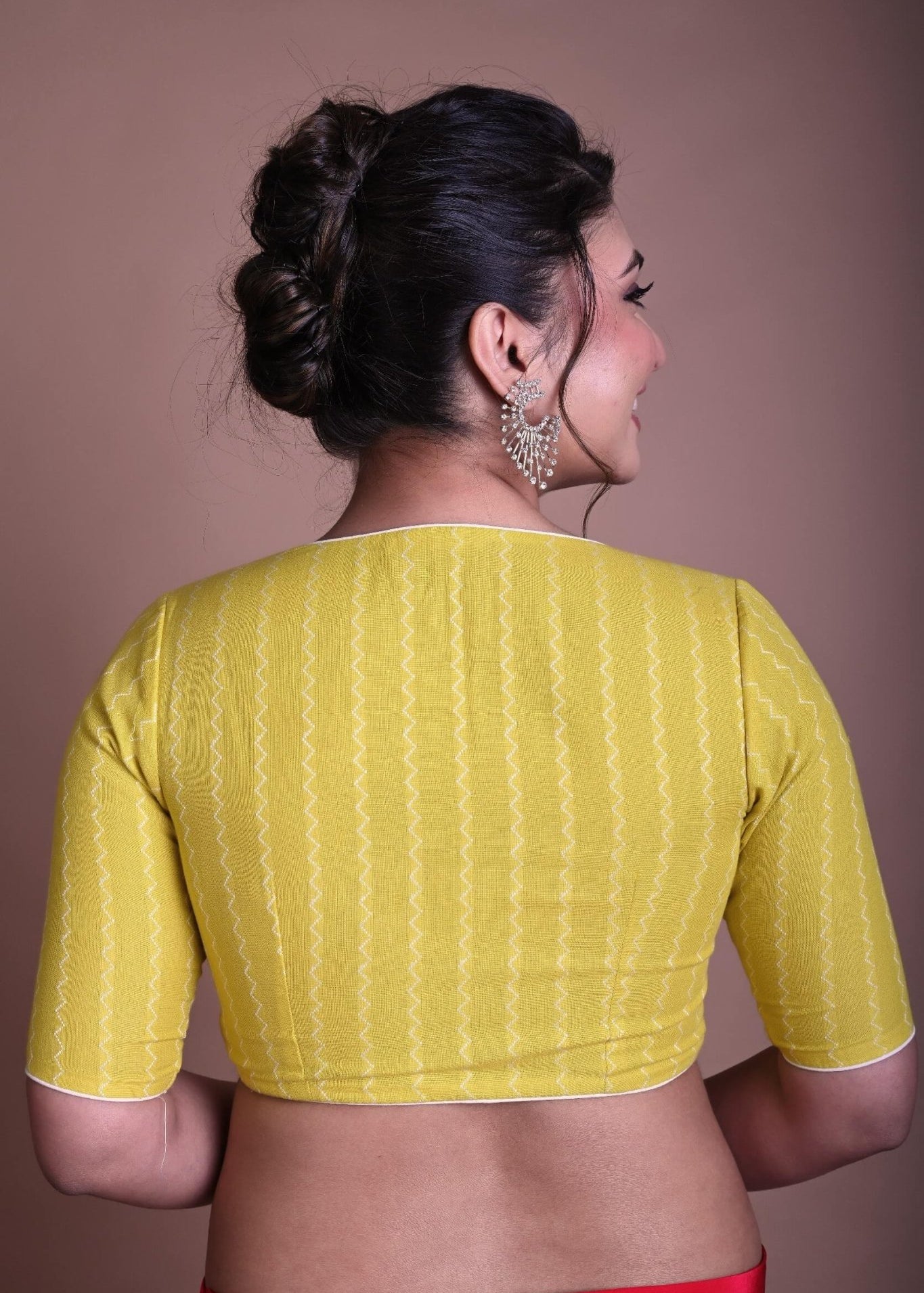 Yellow Half Sleeve Blouse in Cotton with Deep V Neckline - Anvi Couture