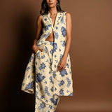 Long Jacket and Pant Set in Floral Prints - Anvi Couture